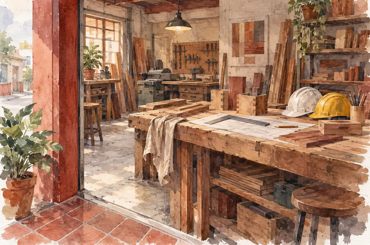 Illustration of construction businesses and their working space